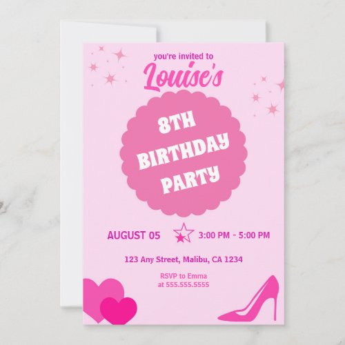 Pink Doll Birthday Party Girl Invitation