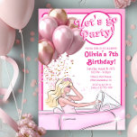 Pink Doll Car Birthday Party Invitation
