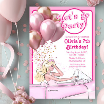 Pink Doll Car Birthday Party Invitation by InvitationCentral at Zazzle