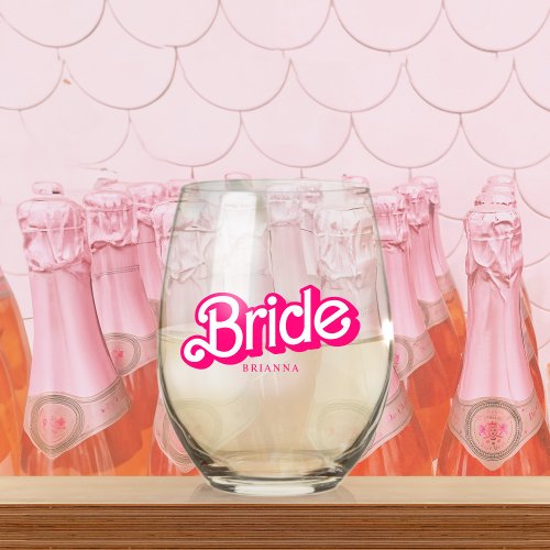 Pink Doll Fancy and Fabulous Bachelorette Party  Stemless Wine Glass