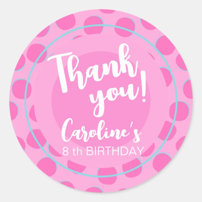 Pink Doll, Girl Birthday Favor Classic Round Sticker (Front)