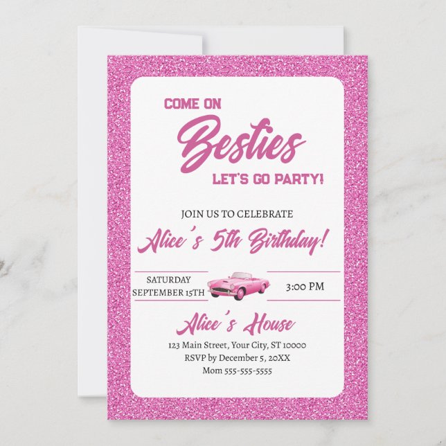 Pink Doll Girl Birthday Party Invitation (Front)