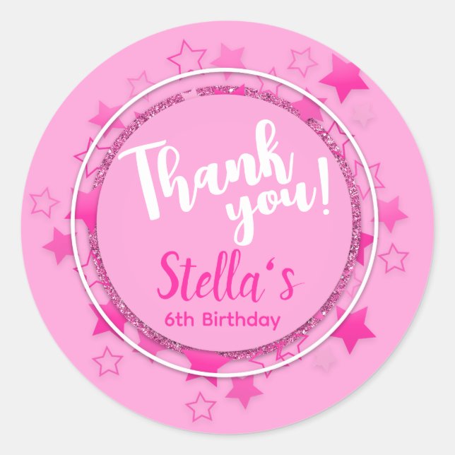 Pink Doll Party, Girl Birthday Favor Classic Round Sticker (Front)