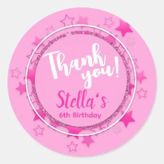 Pink Doll Party, Girl Birthday Favor Classic Round Sticker