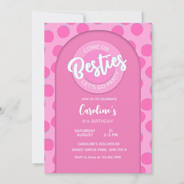 Pink Doll Party, Girl Birthday Invitation (Front)