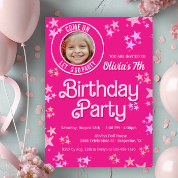 Pink Doll Photo Birthday Party Invitation by InvitationCentral at Zazzle