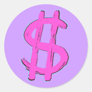 Pink Dollar Sign Classic Round Sticker