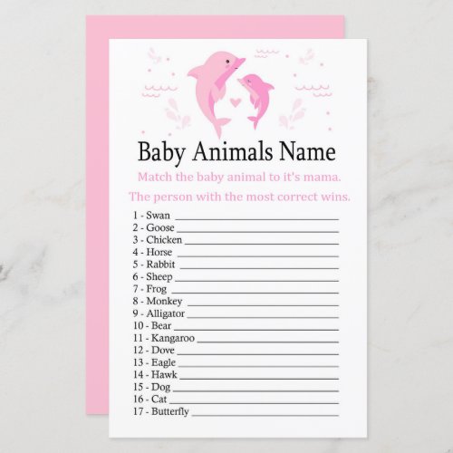 Pink Dolphin Baby Animals Name Game