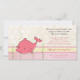 Pink Dolphin Baby Girls 1st Birthday Party Invite