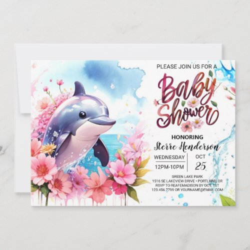 Pink Dolphin Baby Shower Invitation
