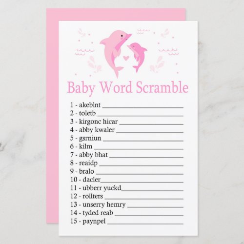 Pink Dolphin Baby word scramble game
