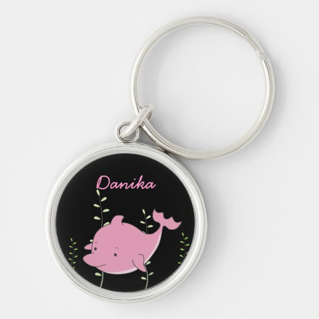 Pink Dolphin Girls Name Keyring Keychain Gift (Front)