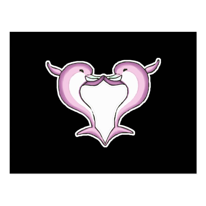 pink dolphin heart post card