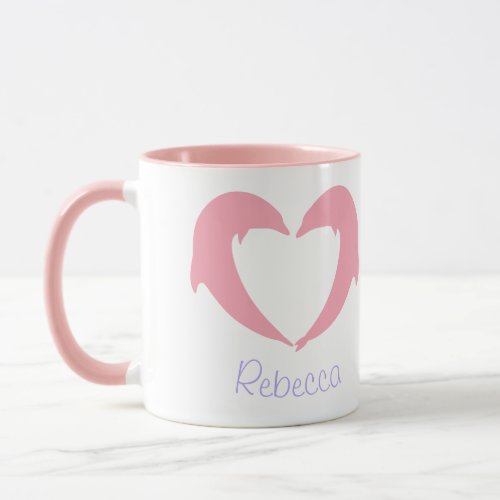Pink Dolphin Heart Silhouette Two_Tone Coffee Mug