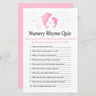 Pink Dolphin Nursery Rhyme Quiz baby shower game