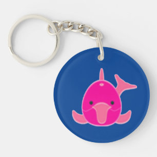 Pink Dolphin on Blue Background Keychain