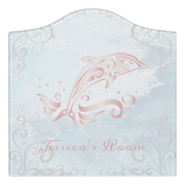 Pink Dolphin Personalized Door Sign (Large Crest Front)