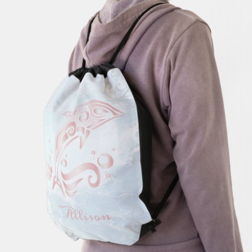 Pink Dolphin Personalized Drawstring Bag