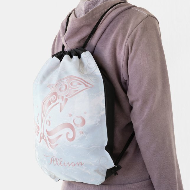 Pink Dolphin Personalized Drawstring Bag (Insitu)