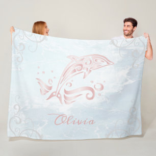 Pink Dolphin Personalized Fleece Blanket