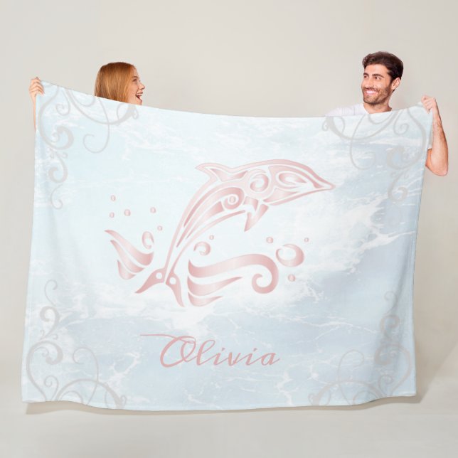Pink Dolphin Personalized Fleece Blanket (In Situ)