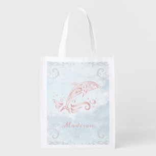 Pink Dolphin Personalized Grocery Bag