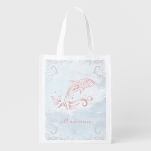Pink Dolphin Personalized Grocery Bag