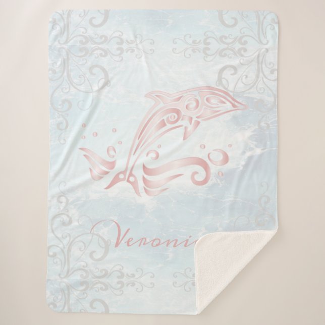Pink Dolphin Personalized Sherpa Blanket (Front)