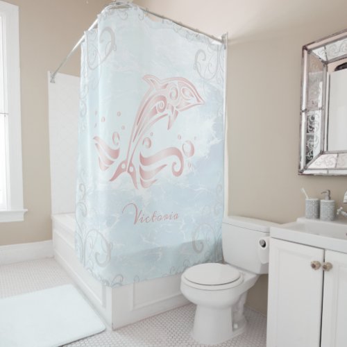 Pink Dolphin Personalized Shower Curtain
