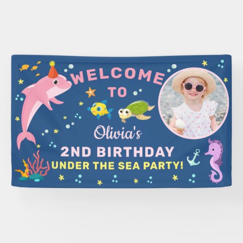 Pink Dolphin Under The Sea Birthday Photo Welcome Banner