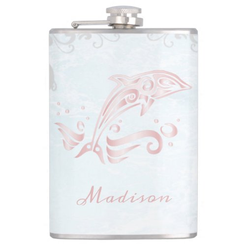 Pink Dolphin Vinyl Wrapped Flask