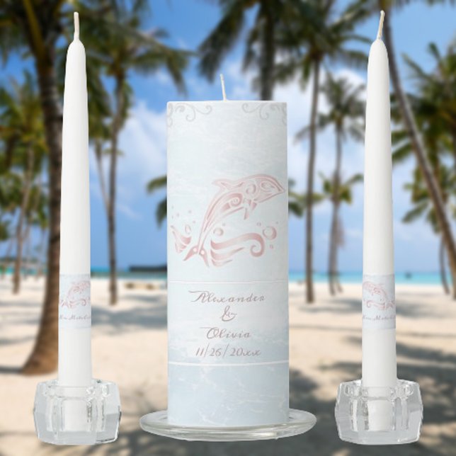 Pink Dolphin Wedding Unity Candle Set (Pink Dolphin Wedding Unity Candle Set)