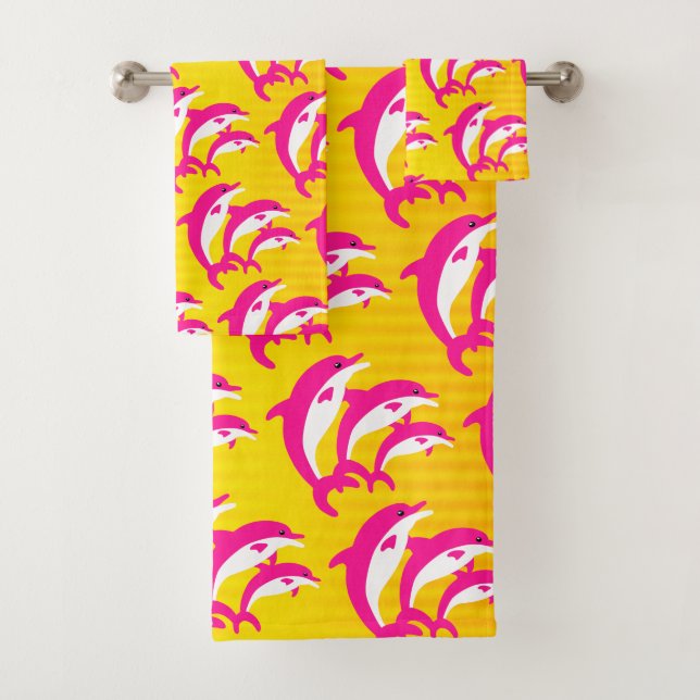 Pink Dolphins Dancing in the Tropical Sun Bath Towel Set (Insitu)