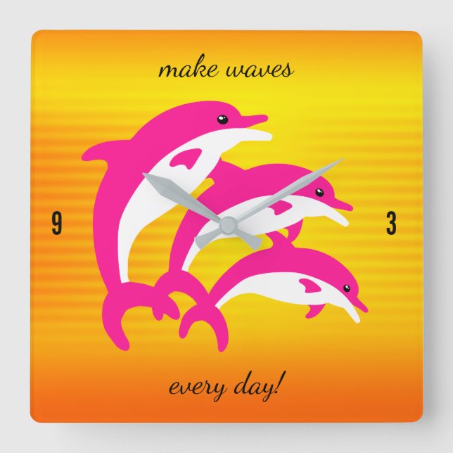 Pink Dolphins Dancing in the Tropical Sun Square Wall Clock (Front)