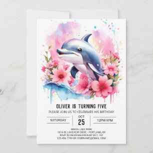 Pink Dolphin's Whimsical Ocean Adventure Birthday Invitation