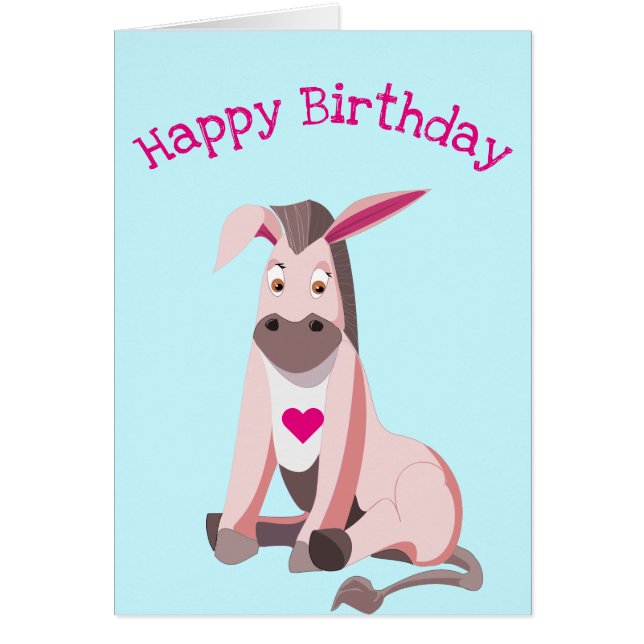 Pink Donkey Funny Birthday Card (Front)