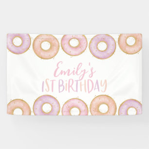 Pink Donut 1st Birthday Party Banner Backdrop