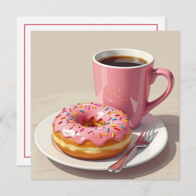 Pink Donut and Coffee | Keeping in Touch Card (Front/Back)
