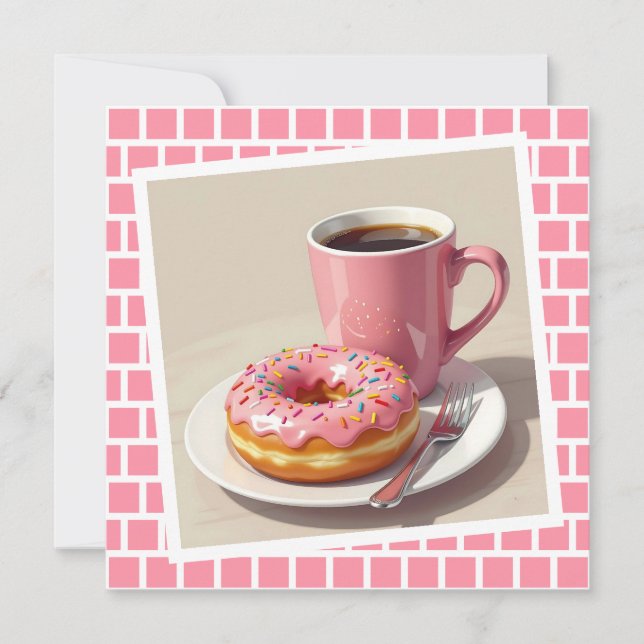 Pink Donut and Coffee | Keeping in Touch Card (Front)