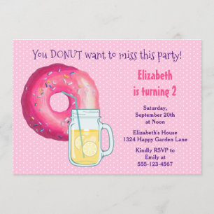 Pink Donut And Lemonade Birthday Party Invite