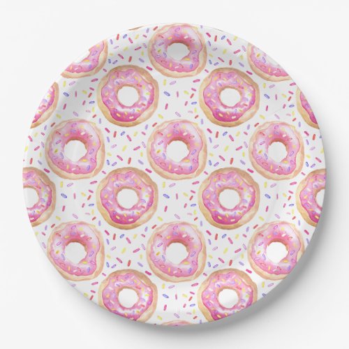 Pink Donut and Sprinkles 1st Birthday Paper Plates