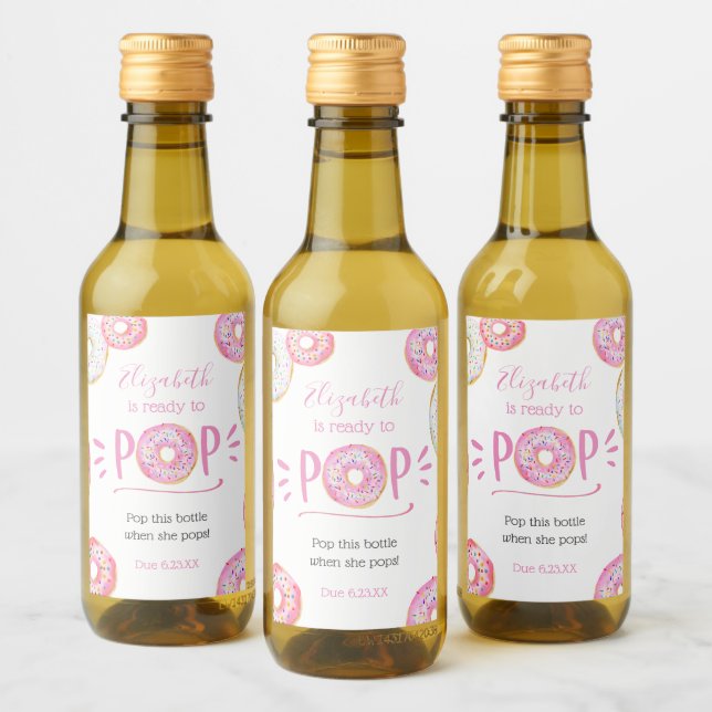 Pink Donut Baby Pop it When She Pops Wine Label (Bottles)