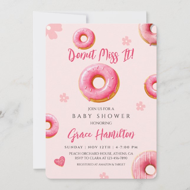 Pink Donut Baby Shower Invitation for Girls (Front)