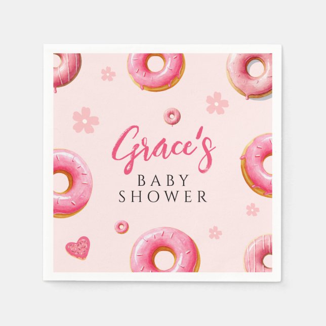 Pink Donut Baby Shower Paper Napkins (Front)