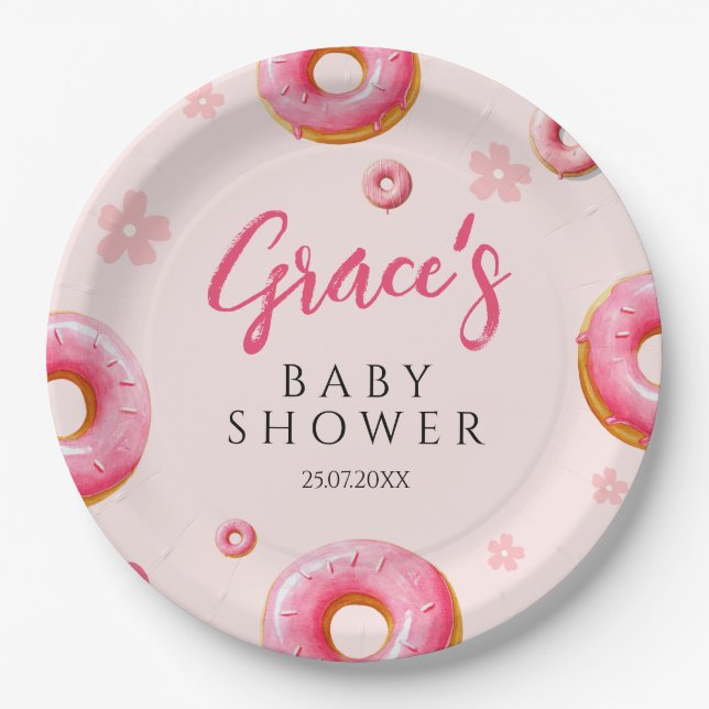 Pink Donut Baby Shower Party Plates (Front)