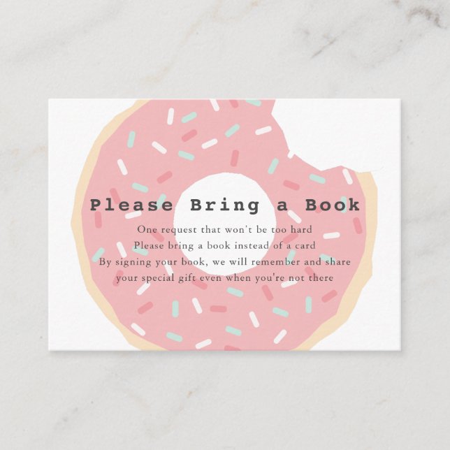 Pink Donut Baby Shower Please Bring a Book Enclosure Card (Front)