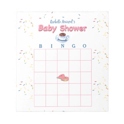 Pink Donut Baby Shower Sprinkles Bingo Game Notepad