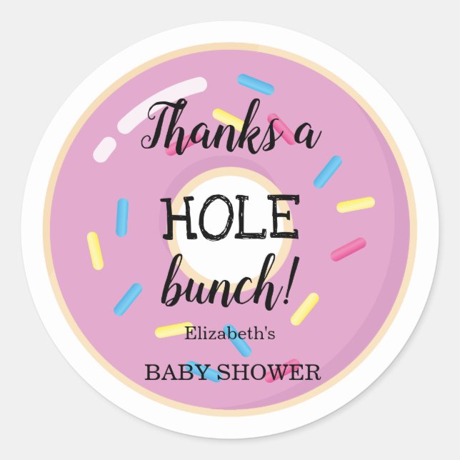Pink Donut | Baby Shower Thank You Classic Round Sticker (Front)