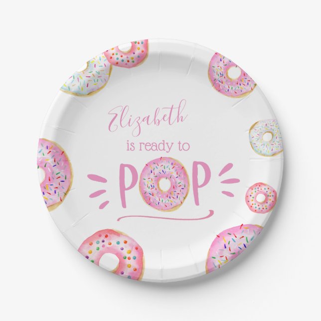 Pink Donut Baby Sprinkle Paper Plates (Front)