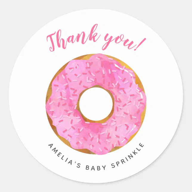 Pink Donut Baby Sprinkle Thank You Stickers | Zazzle